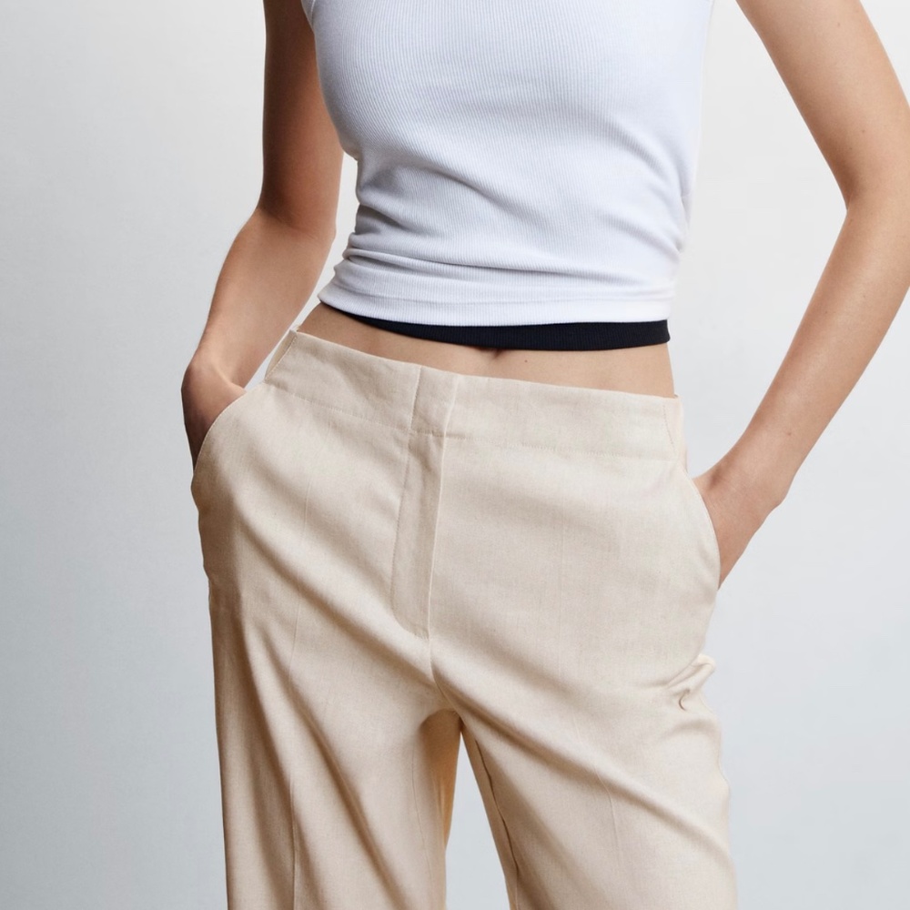 Straight linen-blend pants